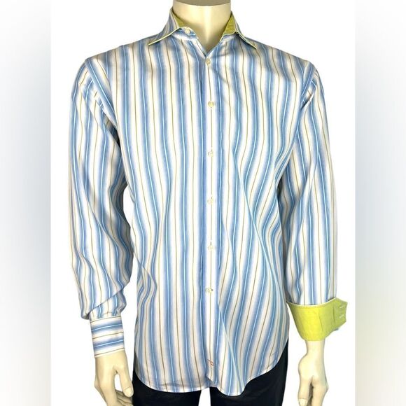 Thomas Dean L/S Casual Striped Dress Shirt Great Pre-Loved Condition Size L - Picture 1 of 11